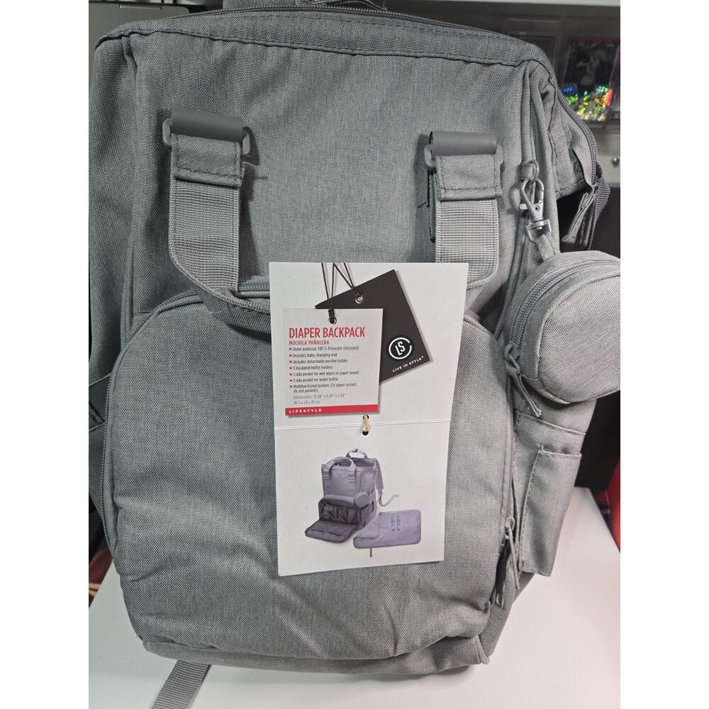 NEW Live In Style LS Limited Edition Recycled Material Diaper Backpack, GRAY.